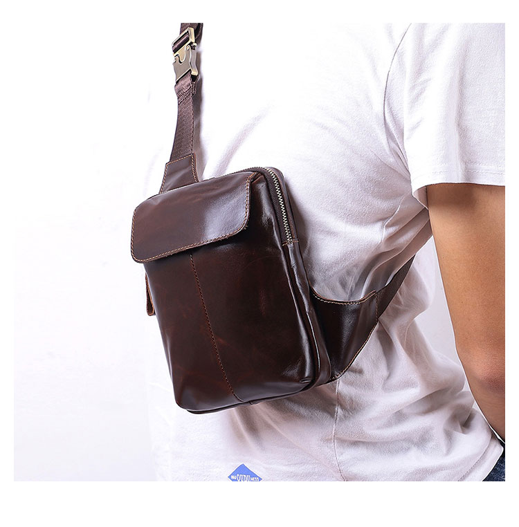 Whatna 牛革 斜めがけ ボディバッグ ワンショルダー メンズ 本 革 厚手  レザー カード4枚収納 ブラウン 6499-9