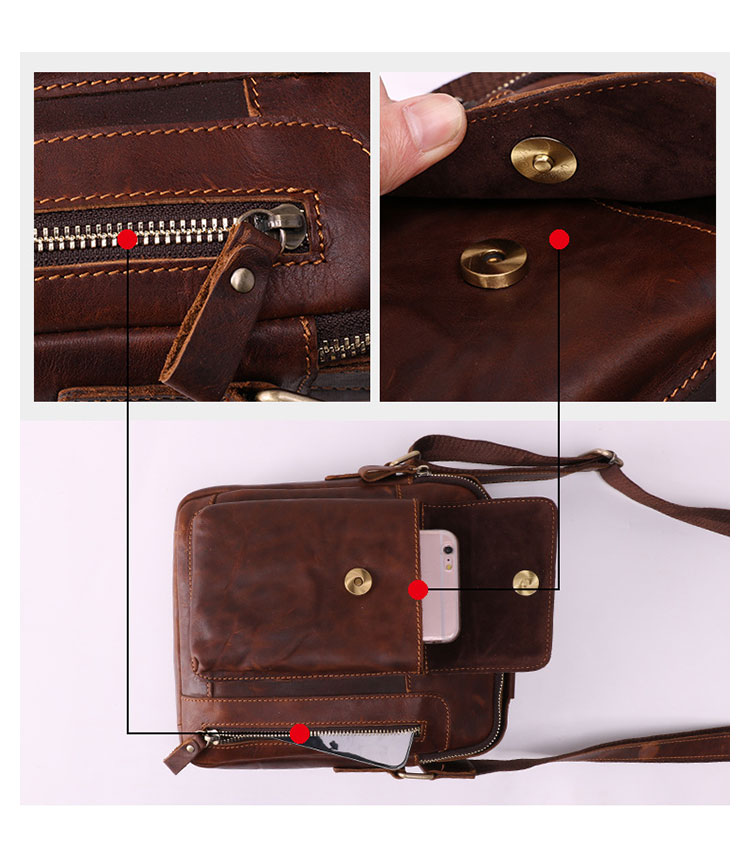 Whatna 牛革 ショルダーバッグ メンズ 2way 斜め掛け 手提げバッグ ポシェットポ 縦型 ipad Mini収納可小さめ メッセンジャーバッグ 通学 通勤バッグ 肩掛けバッグ 自転車かばん プレゼント男性ブラウン 6435-7