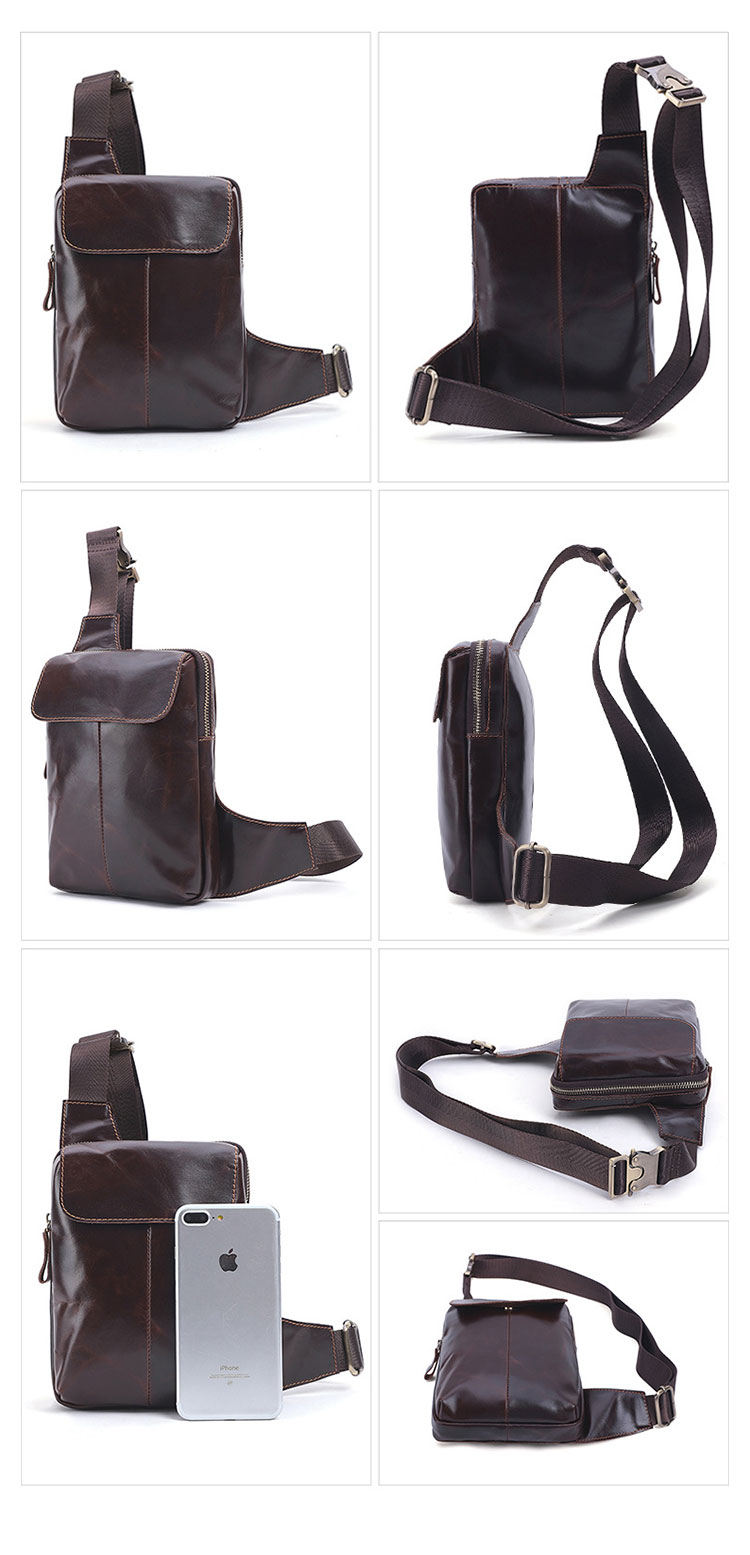 Whatna 牛革 斜めがけ ボディバッグ ワンショルダー メンズ 本 革 厚手  レザー カード4枚収納 ブラウン 6499-2