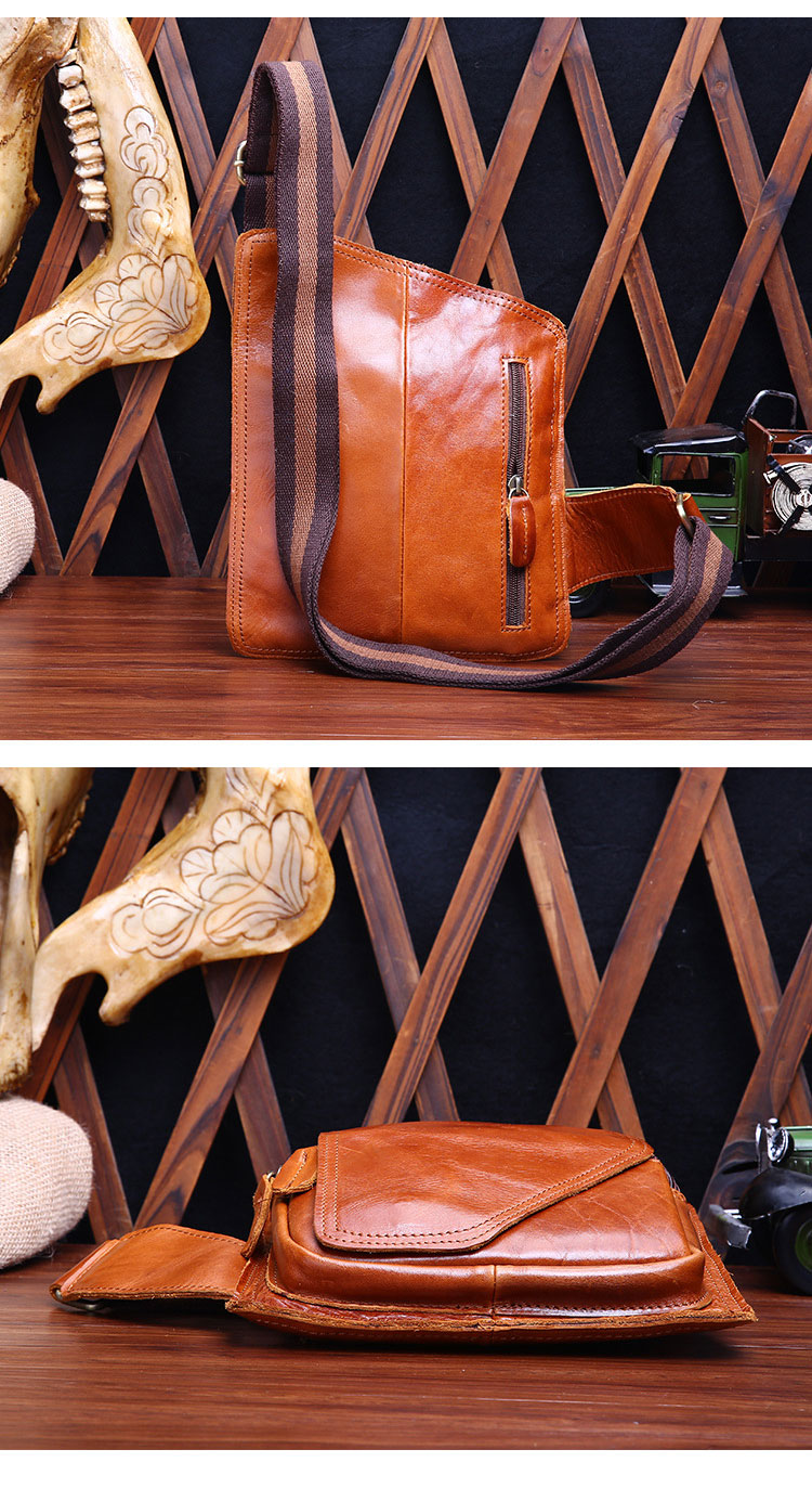 Whatna 牛革 斜めがけ ボディバッグ ワンショルダー メンズ 本 革 厚手  レザー ブラウン B214-3