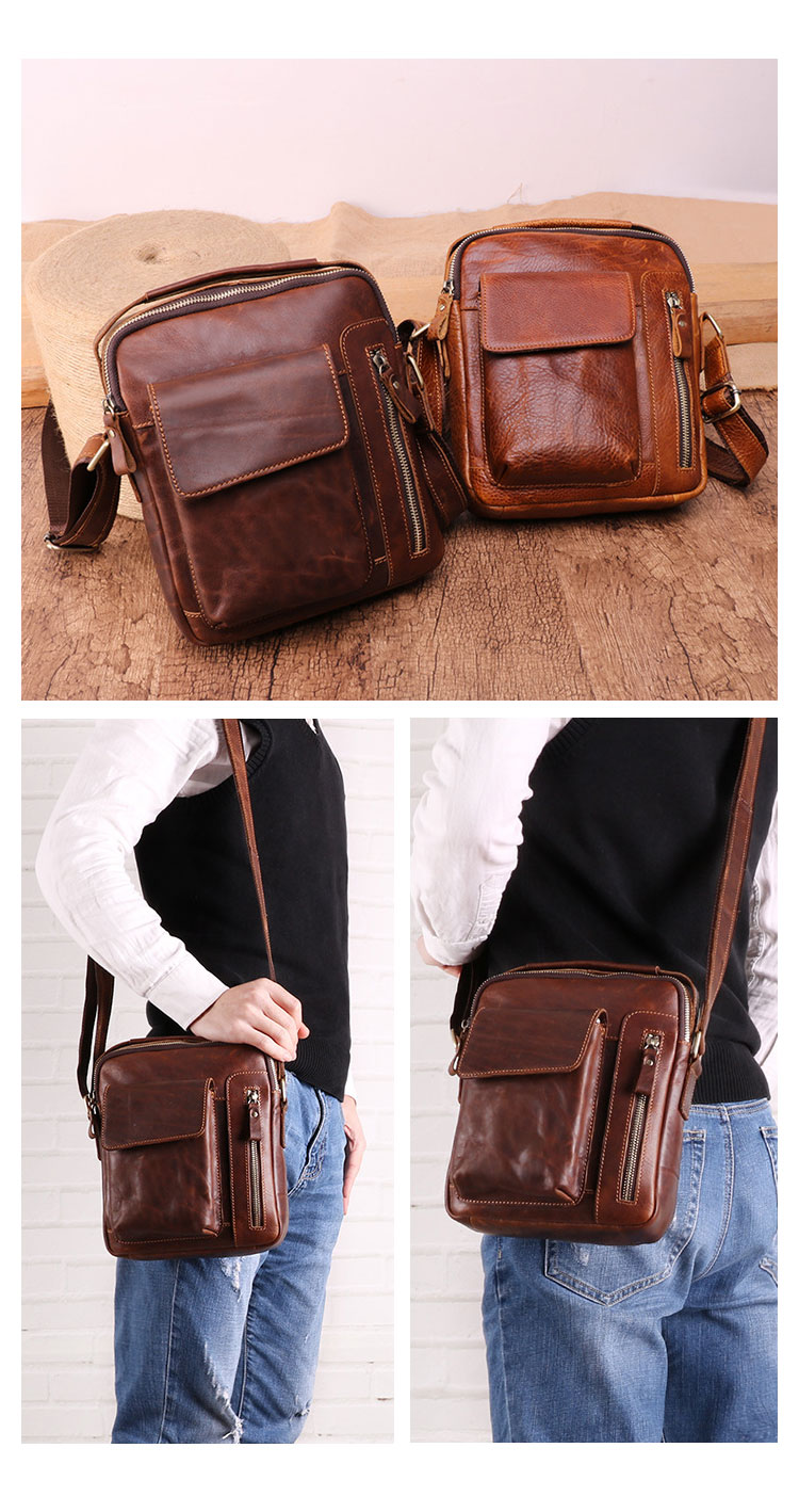 Whatna 牛革 ショルダーバッグ メンズ 2way 斜め掛け 手提げバッグ ポシェットポ 縦型 ipad Mini収納可小さめ メッセンジャーバッグ 通学 通勤バッグ 肩掛けバッグ 自転車かばん プレゼント男性ブラウン 6435-9