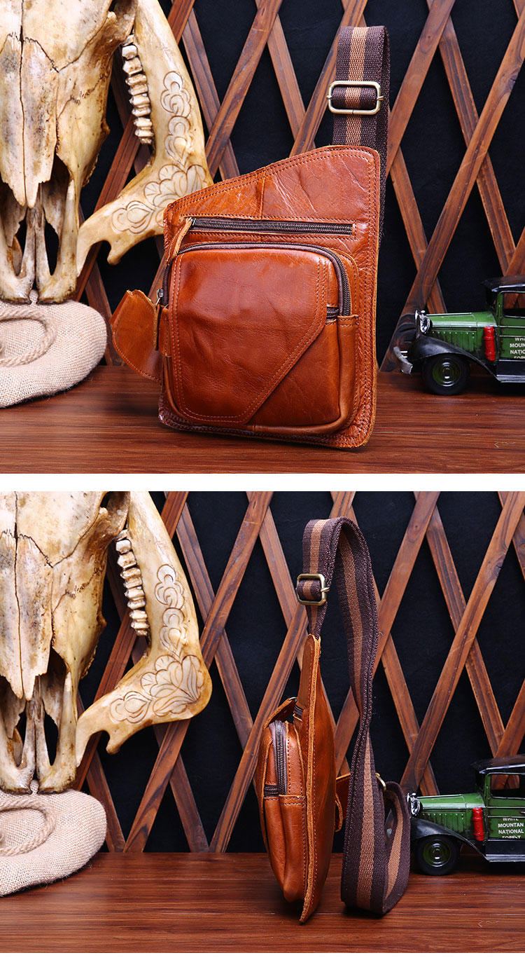 Whatna 牛革 斜めがけ ボディバッグ ワンショルダー メンズ 本 革 厚手  レザー ブラウン B214-2