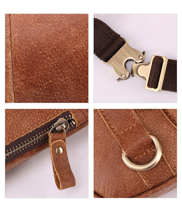 Whatna 3way 天然牛革 ボディバッグ・ワンショルダーバッグ メンズ ウエストポーチ  本 革 厚手 レザー  斜め掛けバッグ スポーツバッグ 自転車 カジュアル 遠足 旅行 通勤 通学 ブラウン（6467）-5