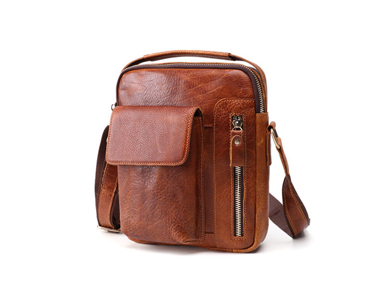 Whatna 牛革 ショルダーバッグ メンズ 2way 斜め掛け 手提げバッグ ポシェットポ 縦型 ipad Mini収納可小さめ メッセンジャーバッグ 通学 通勤バッグ 肩掛けバッグ 自転車かばん プレゼント男性ブラウン 6435-2