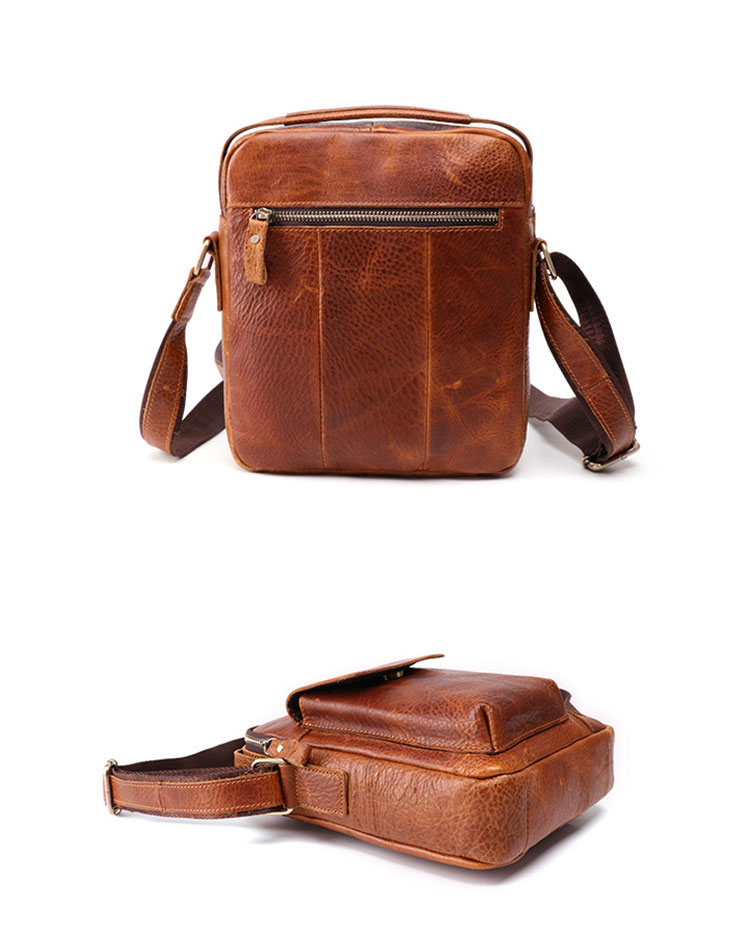 Whatna 牛革 ショルダーバッグ メンズ 2way 斜め掛け 手提げバッグ ポシェットポ 縦型 ipad Mini収納可小さめ メッセンジャーバッグ 通学 通勤バッグ 肩掛けバッグ 自転車かばん プレゼント男性ブラウン 6435-4