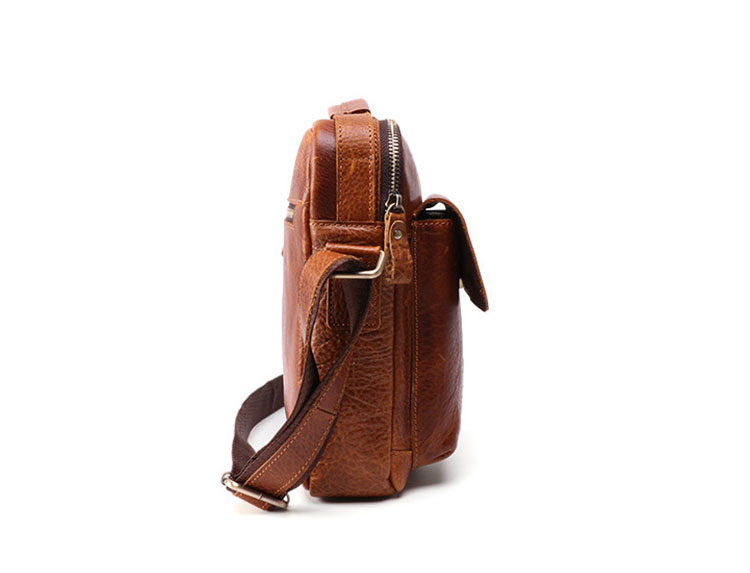Whatna 牛革 ショルダーバッグ メンズ 2way 斜め掛け 手提げバッグ ポシェットポ 縦型 ipad Mini収納可小さめ メッセンジャーバッグ 通学 通勤バッグ 肩掛けバッグ 自転車かばん プレゼント男性ブラウン 6435-3