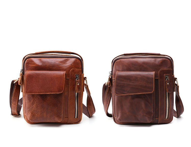 Whatna 牛革 ショルダーバッグ メンズ 2way 斜め掛け 手提げバッグ ポシェットポ 縦型 ipad Mini収納可小さめ メッセンジャーバッグ 通学 通勤バッグ 肩掛けバッグ 自転車かばん プレゼント男性ブラウン 6435-1