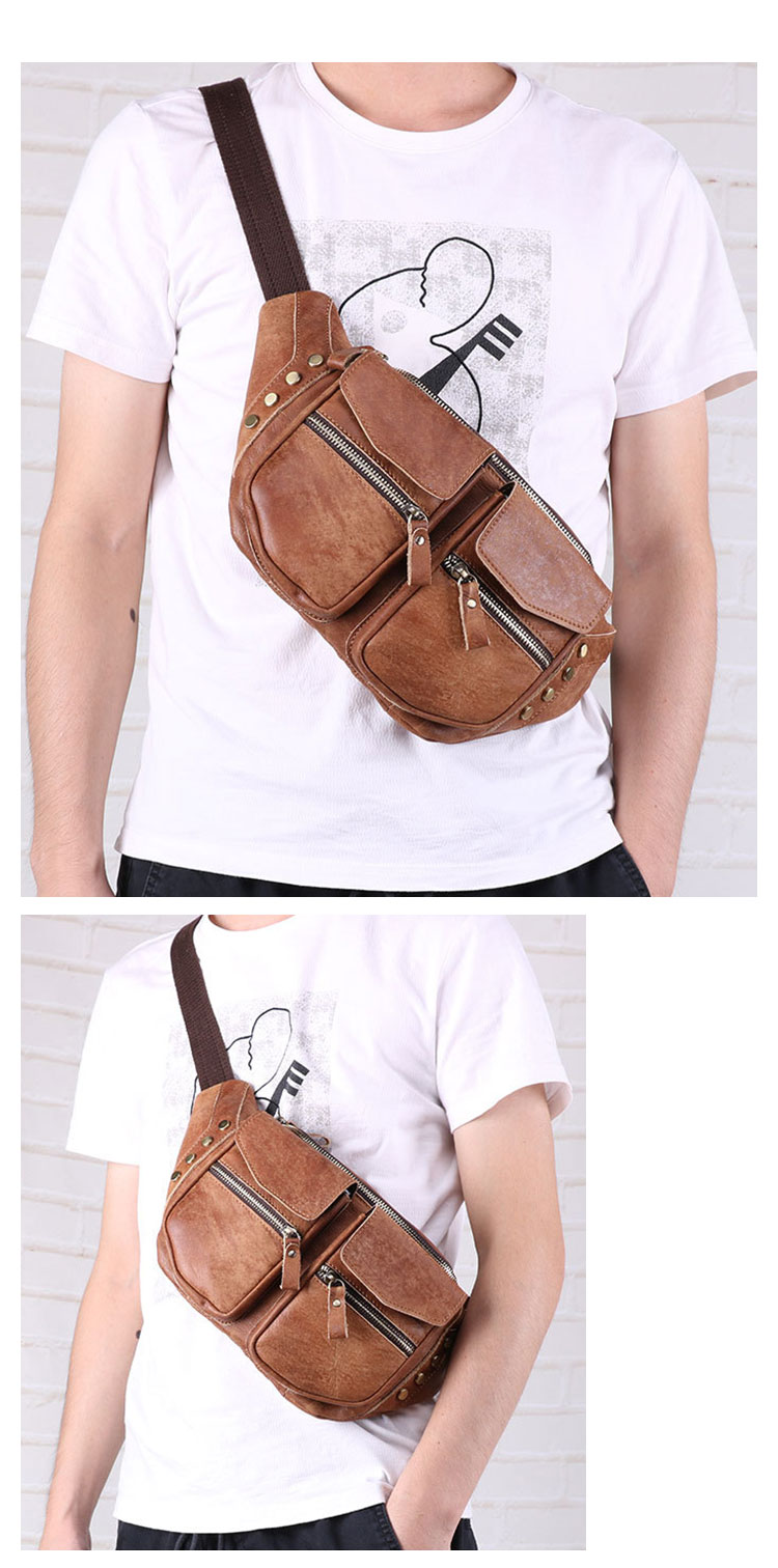 Whatna 3way 天然牛革 ボディバッグ・ワンショルダーバッグ メンズ ウエストポーチ  本 革 厚手 レザー  斜め掛けバッグ スポーツバッグ 自転車 カジュアル 遠足 旅行 通勤 通学 ブラウン（6472）-7