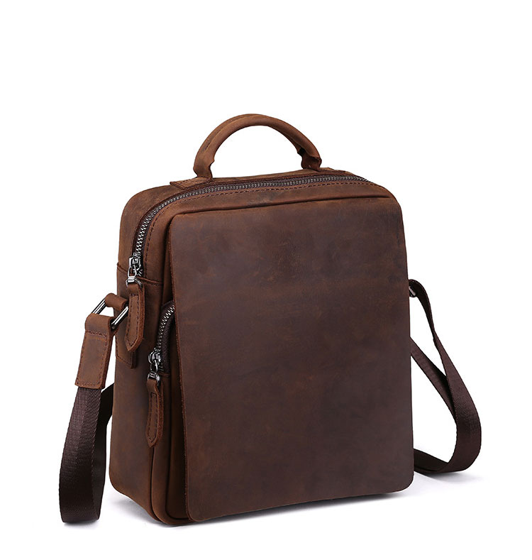 Whatna 牛革 ショルダーバッグ メンズ 2way 斜め掛け 手提げバッグ ポシェットポ 縦型 ipad Mini収納可小さめ メッセンジャーバッグ 通学 通勤バッグ 肩掛けバッグ 自転車かばん プレゼント男性ブラウン 0190-1
