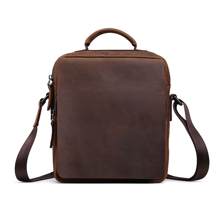 Whatna 牛革 ショルダーバッグ メンズ 2way 斜め掛け 手提げバッグ ポシェットポ 縦型 ipad Mini収納可小さめ メッセンジャーバッグ 通学 通勤バッグ 肩掛けバッグ 自転車かばん プレゼント男性ブラウン 0190-2