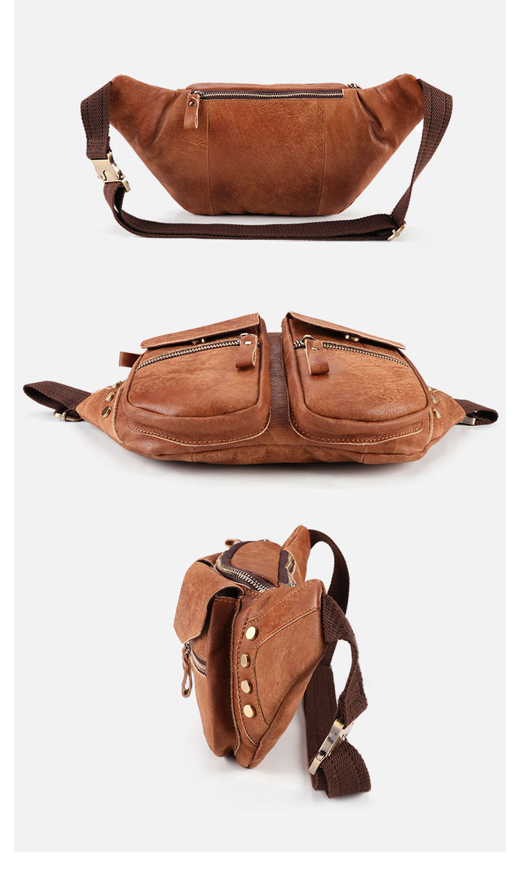 Whatna 3way 天然牛革 ボディバッグ・ワンショルダーバッグ メンズ ウエストポーチ  本 革 厚手 レザー  斜め掛けバッグ スポーツバッグ 自転車 カジュアル 遠足 旅行 通勤 通学 ブラウン（6472）-2