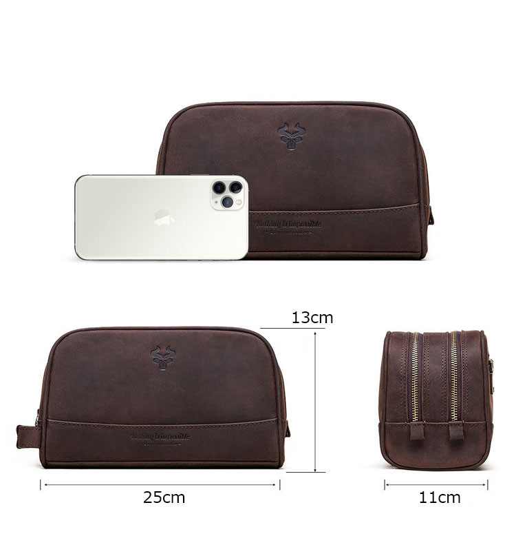 Whatna 2way 牛革 ミニセカンドバッグ メンズ クラッチ バッグ 天 然 厚手 本革 レザー 2室仕切 ダブルファスナー カジュアル フォーマル 冠婚葬祭 結婚式 バッグ紳士用 男性用黒 ブラウン MH575-5