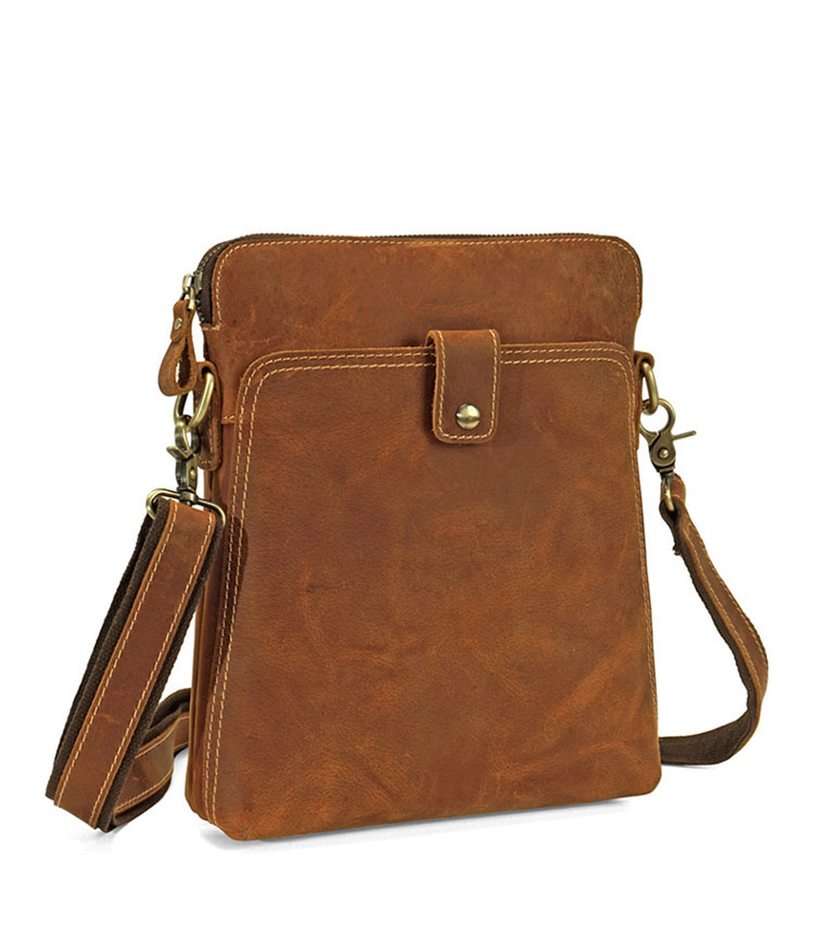 Whatna 天然牛革 ショルダーバッグ メンズ メッセンジャーバッグ小さめ ビジネスバッグ 縦型 本革 通勤 通学 斜めがけバッグ オシャレ な シンプル な 軽量 実用 自転車 かばん男性用 ブラウン(5062)-1