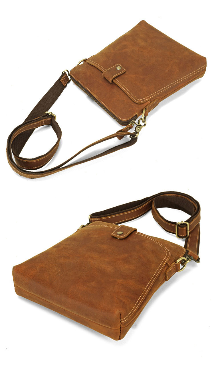 Whatna 天然牛革 ショルダーバッグ メンズ メッセンジャーバッグ小さめ ビジネスバッグ 縦型 本革 通勤 通学 斜めがけバッグ オシャレ な シンプル な 軽量 実用 自転車 かばん男性用 ブラウン(5062)-3