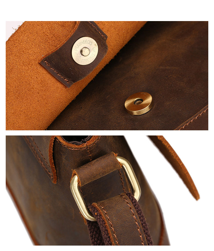 Whatna 天然牛革 ショルダーバッグ メンズ メッセンジャーバッグ小さめ ビジネスバッグ 横型 本革 通勤 通学 斜めがけバッグ オシャレ な シンプル な 軽量 実用 自転車 かばん男性用 ブラウン（8896）-7