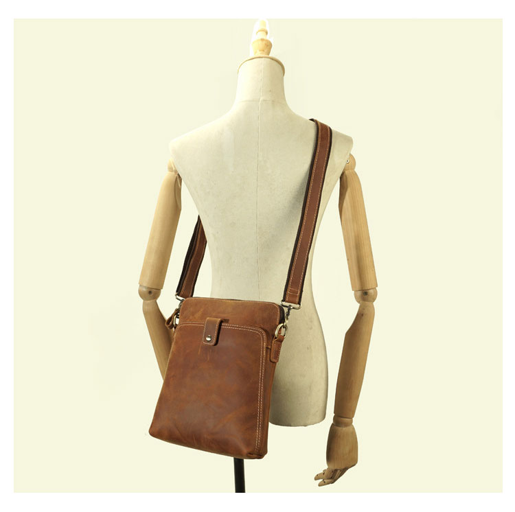 Whatna 天然牛革 ショルダーバッグ メンズ メッセンジャーバッグ小さめ ビジネスバッグ 縦型 本革 通勤 通学 斜めがけバッグ オシャレ な シンプル な 軽量 実用 自転車 かばん男性用 ブラウン(5062)-8