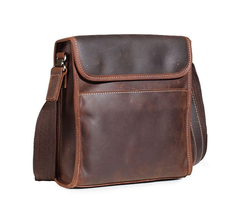 Whatna 天然牛革 ショルダーバッグ メンズ メッセンジャーバッグ小さめ ビジネスバッグ ipad10.5収納可縦型 本革 通勤 通学 斜めがけバッグ オシャレ な シンプル な 軽量 実用 自転車 かばん男性用 ブラウン 黒（8085）-2