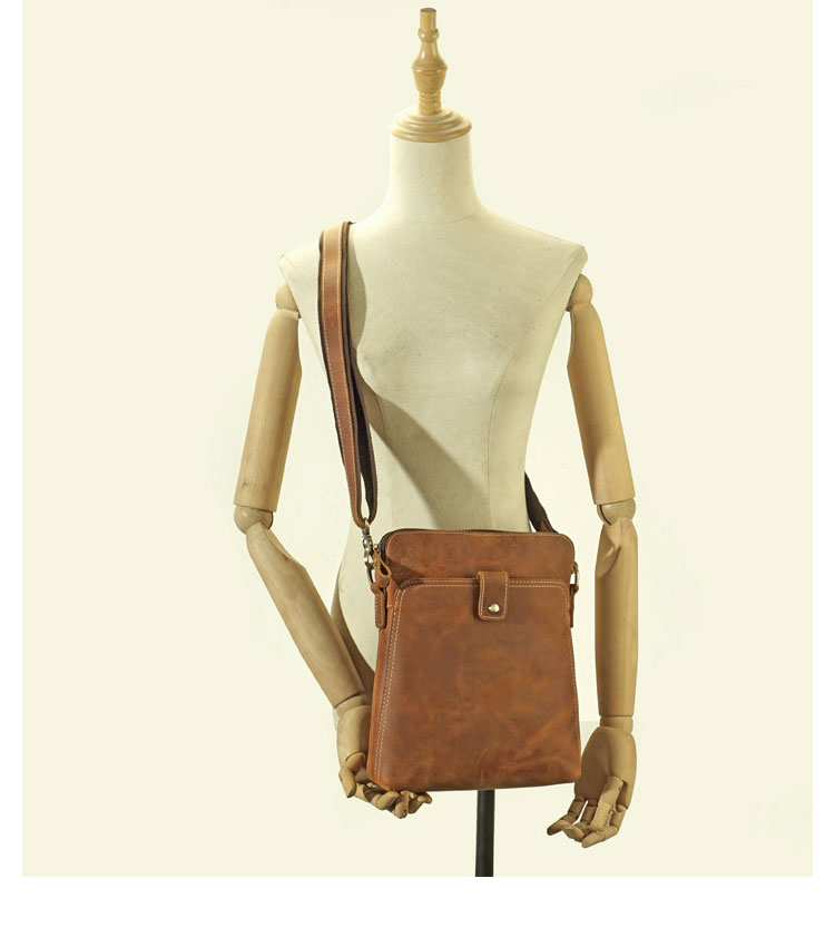 Whatna 天然牛革 ショルダーバッグ メンズ メッセンジャーバッグ小さめ ビジネスバッグ 縦型 本革 通勤 通学 斜めがけバッグ オシャレ な シンプル な 軽量 実用 自転車 かばん男性用 ブラウン(5062)-9