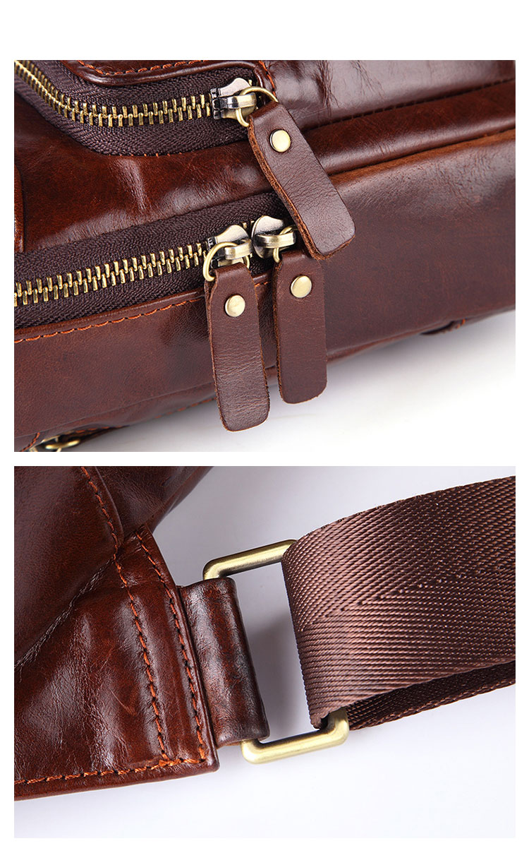 Whatna 牛革 斜めがけ ボディバッグ ワンショルダー メンズ イヤホン穴付本 革 厚手  レザー ブラウン 008-9