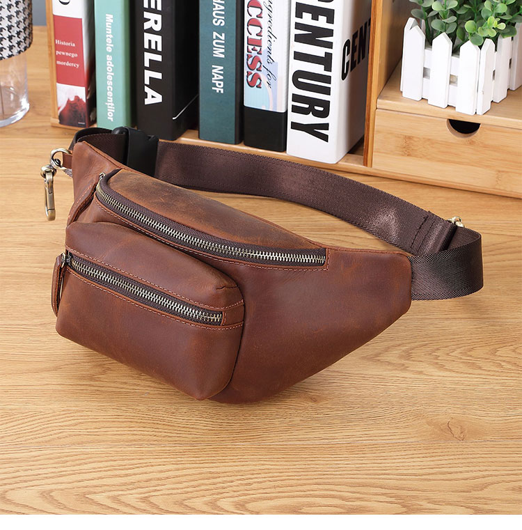 Whatna 3way 天然牛革 ボディバッグ・ワンショルダーバッグ メンズ ウエストポーチ  本 革 厚手 レザー  斜め掛けバッグ スポーツバッグ 自転車 カジュアル 遠足 旅行 通勤 通学 ブラウン(A012)-1