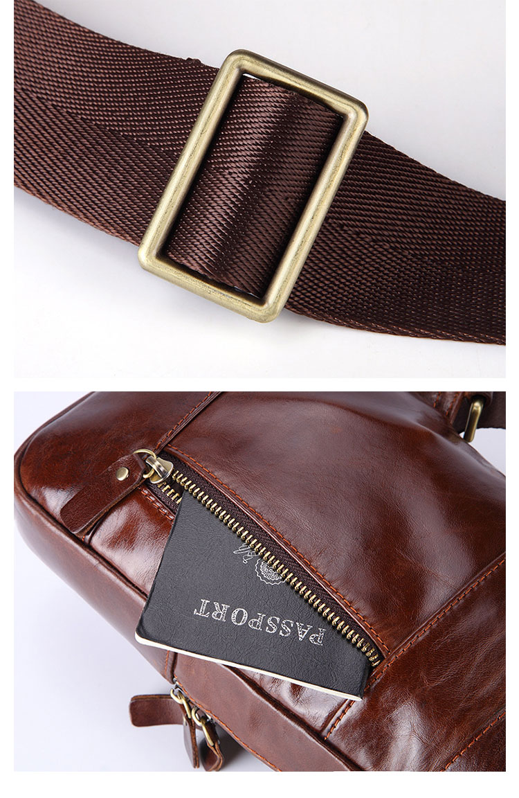 Whatna 牛革 斜めがけ ボディバッグ ワンショルダー メンズ イヤホン穴付本 革 厚手  レザー ブラウン 008-10