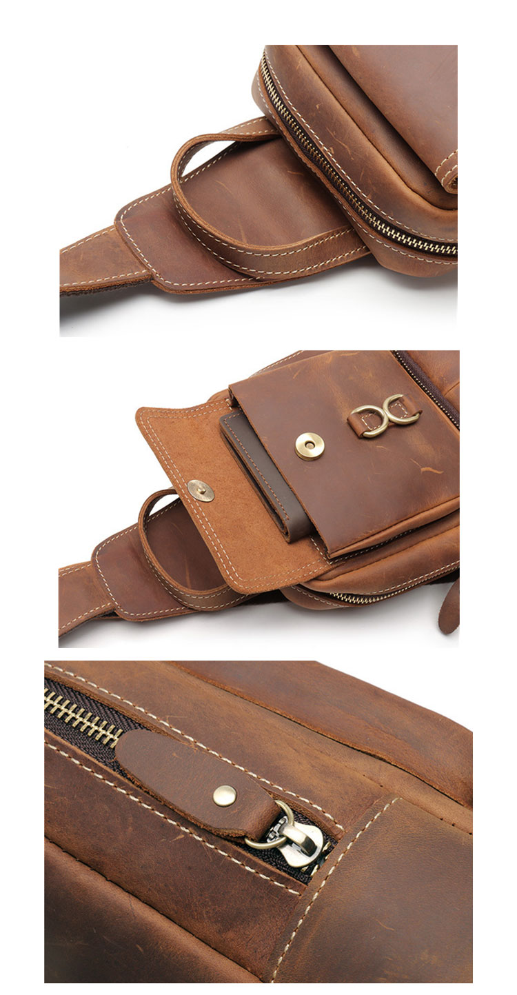 Whatna 牛革 斜めがけ ボディバッグ ワンショルダー メンズ 左右付け替え可能 本 革 厚手 レザー ブラウン 0083-9