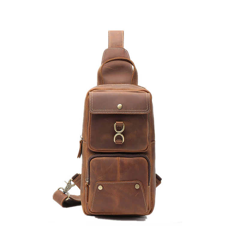 Whatna 牛革 斜めがけ ボディバッグ ワンショルダー メンズ 左右付け替え可能 本 革 厚手 レザー ブラウン 0083-1