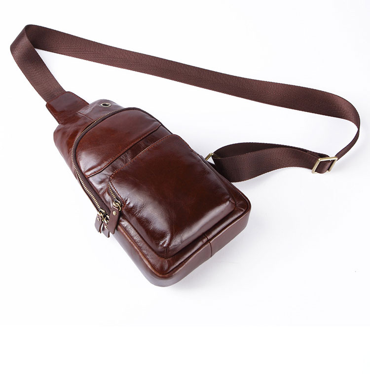 Whatna 牛革 斜めがけ ボディバッグ ワンショルダー メンズ イヤホン穴付本 革 厚手  レザー ブラウン 008-3