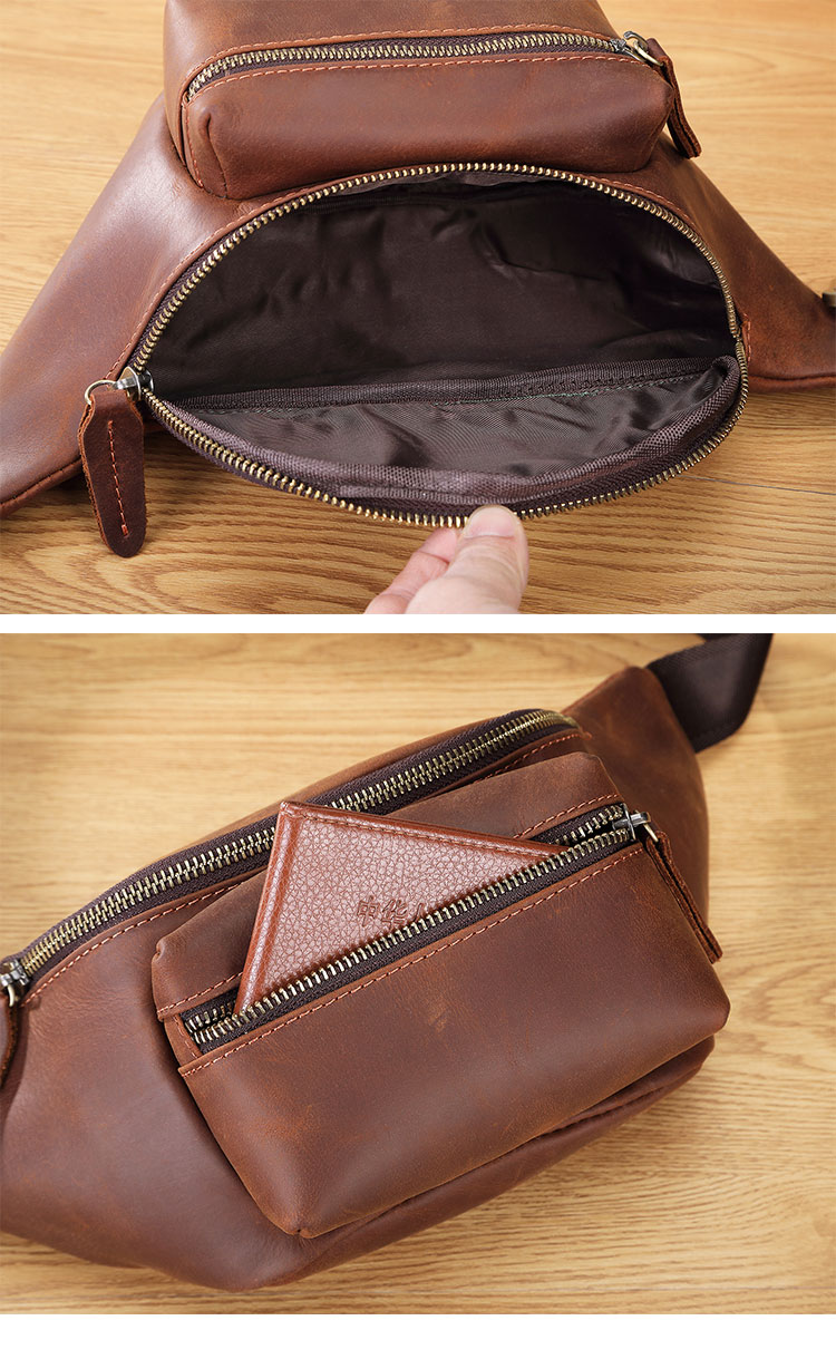 Whatna 3way 天然牛革 ボディバッグ・ワンショルダーバッグ メンズ ウエストポーチ  本 革 厚手 レザー  斜め掛けバッグ スポーツバッグ 自転車 カジュアル 遠足 旅行 通勤 通学 ブラウン(A012)-7