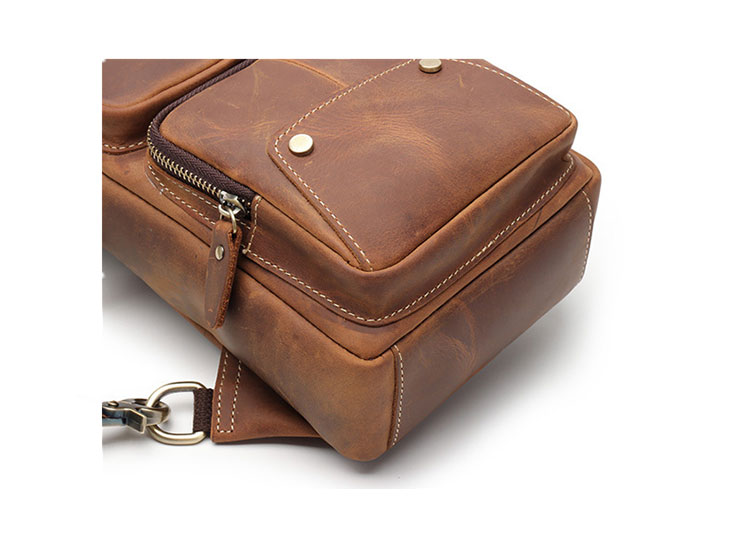 Whatna 牛革 斜めがけ ボディバッグ ワンショルダー メンズ 左右付け替え可能 本 革 厚手 レザー ブラウン 0083-4