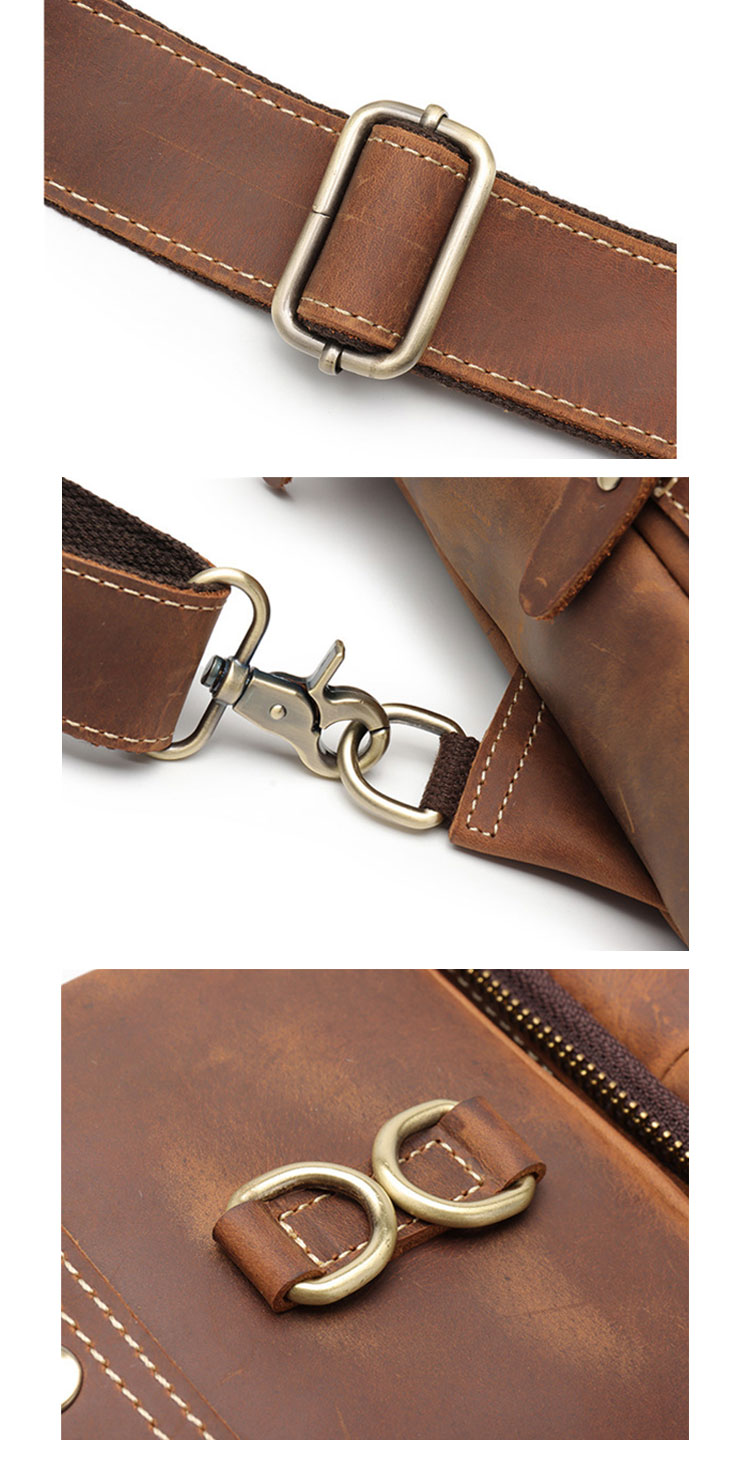 Whatna 牛革 斜めがけ ボディバッグ ワンショルダー メンズ 左右付け替え可能 本 革 厚手 レザー ブラウン 0083-10