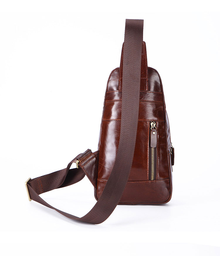 Whatna 牛革 斜めがけ ボディバッグ ワンショルダー メンズ イヤホン穴付本 革 厚手  レザー ブラウン 008-2