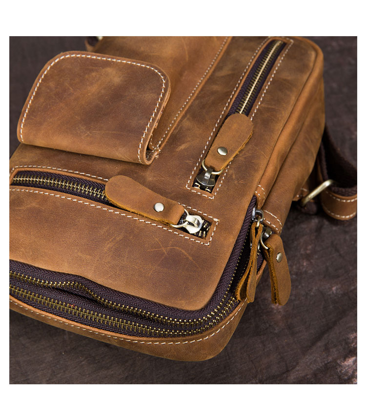 Whatna 牛革 斜めがけ ボディバッグ ワンショルダー メンズ 左右付け替え可能 本 革 厚手  レザー ブラウン 5235-8