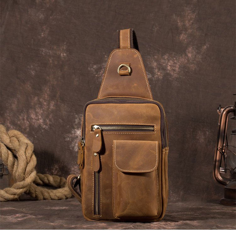 Whatna 牛革 斜めがけ ボディバッグ ワンショルダー メンズ 左右付け替え可能 本 革 厚手  レザー ブラウン 5235-1