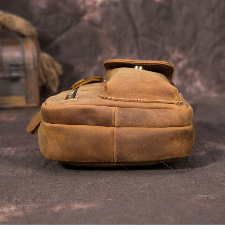 Whatna 牛革 斜めがけ ボディバッグ ワンショルダー メンズ 左右付け替え可能 本 革 厚手  レザー ブラウン 5235-4