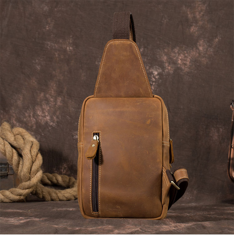 Whatna 牛革 斜めがけ ボディバッグ ワンショルダー メンズ 左右付け替え可能 本 革 厚手  レザー ブラウン 5235-2