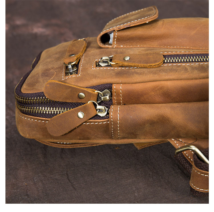 Whatna 牛革 斜めがけ ボディバッグ ワンショルダー メンズ 左右付け替え可能 本 革 厚手  レザー ブラウン 5235-9