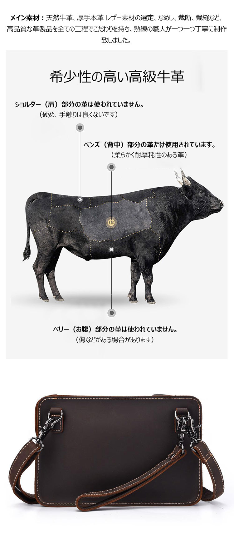 Whatna 2way 天然 牛革 ミニセカンドバッグ メンズ バッグ 小さ [クラッチ ショルダー 肩掛け 結婚式 バッグ]  厚手 本革 レザー ビジネス カジュアル フォーマル 冠婚葬祭 バッグ紳士用 男性用ブラウン hs-1777-9