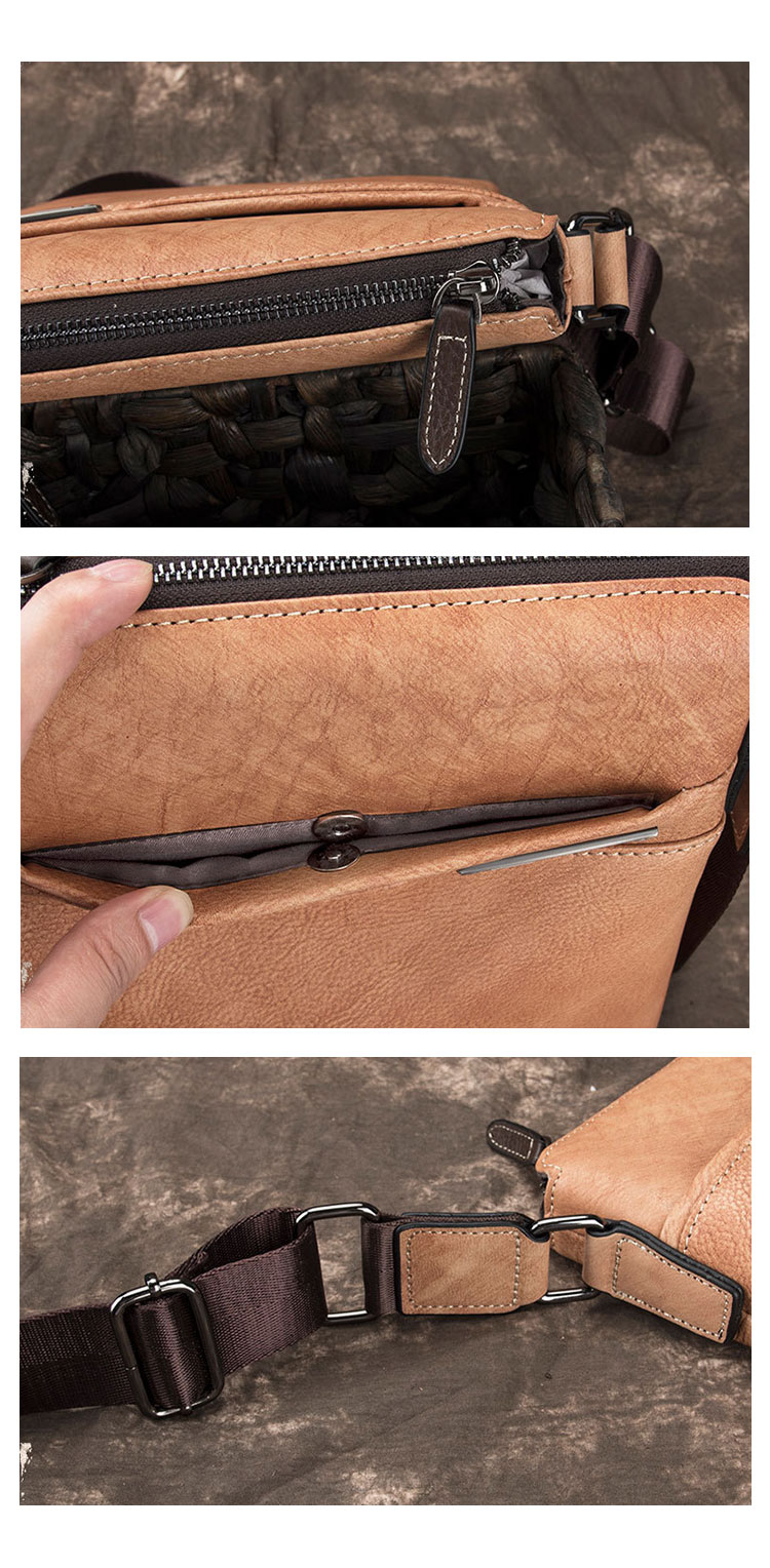 Whatna 天然牛革 ショルダーバッグ メンズ メッセンジャーバッグ小さめ ビジネスバッグ ipad10.5収納可縦型 本革 通勤 通学 斜めがけバッグ オシャレ な シンプル な 軽量 実用 自転車 かばん男性用 ブラウン（4415）-8