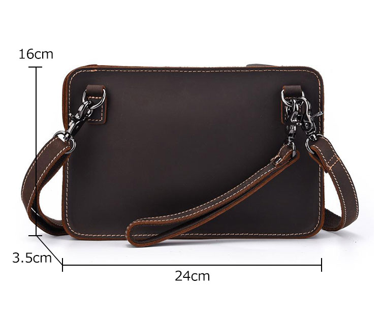 Whatna 2way 天然 牛革 ミニセカンドバッグ メンズ バッグ 小さ [クラッチ ショルダー 肩掛け 結婚式 バッグ]  厚手 本革 レザー ビジネス カジュアル フォーマル 冠婚葬祭 バッグ紳士用 男性用ブラウン hs-1777-6