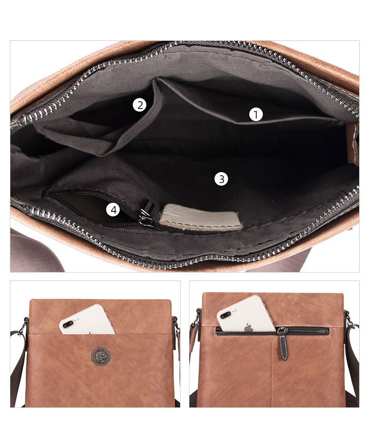 Whatna 天然牛革 ショルダーバッグ メンズ メッセンジャーバッグ小さめ ビジネスバッグ ipad10.5収納可縦型 本革 通勤 通学 斜めがけバッグ オシャレ な シンプル な 軽量 実用 自転車 かばん男性用 ブラウン(4418)-5