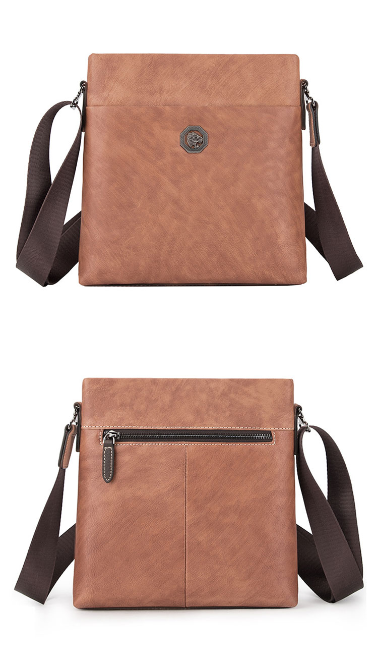 Whatna 天然牛革 ショルダーバッグ メンズ メッセンジャーバッグ小さめ ビジネスバッグ ipad10.5収納可縦型 本革 通勤 通学 斜めがけバッグ オシャレ な シンプル な 軽量 実用 自転車 かばん男性用 ブラウン(4418)-2