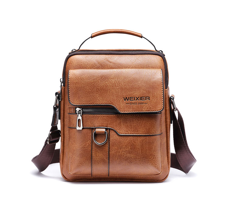 Whatnaショルダーバッグ メンズ 2way 斜め掛け 手提げ 厚手 皮革 レザー ipadmini収納可 縦型 小さめ メッセンジャーバッグ 通学 通勤バッグ 軽量 実用 自転車かばん プレゼント男性 黒 ブラウン（8642）-2