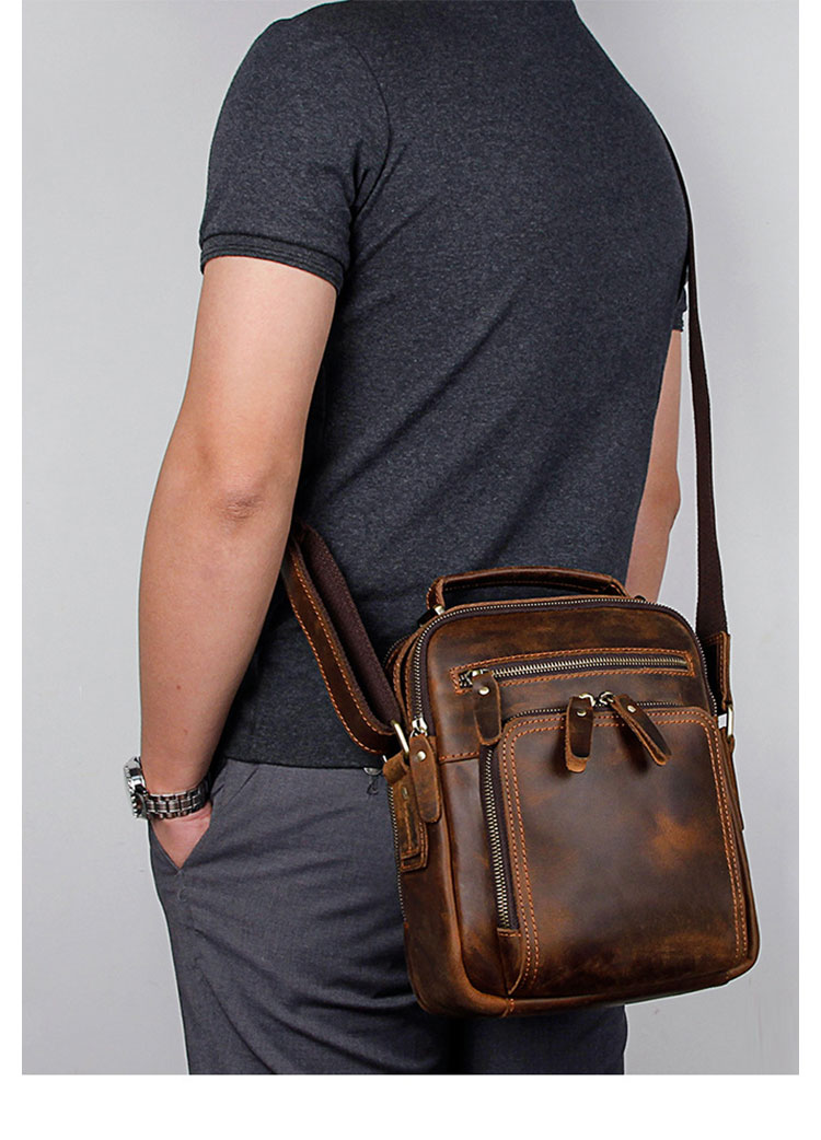 Whatna天然 牛革 ショルダーバッグ メンズ 2way 斜め掛け 手提げバッグ ポシェットポ 縦型 防盗設計 ipad 9.7収納可小さめ メッセンジャーバッグ 通学 通勤バッグ 肩掛けバッグ 自転車かばん プレゼント男性 黒 ブラウン1063-9