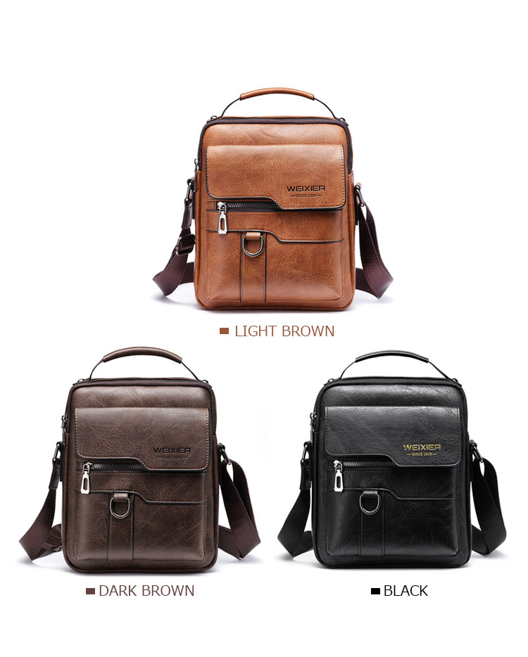 Whatnaショルダーバッグ メンズ 2way 斜め掛け 手提げ 厚手 皮革 レザー ipadmini収納可 縦型 小さめ メッセンジャーバッグ 通学 通勤バッグ 軽量 実用 自転車かばん プレゼント男性 黒 ブラウン（8642）-1
