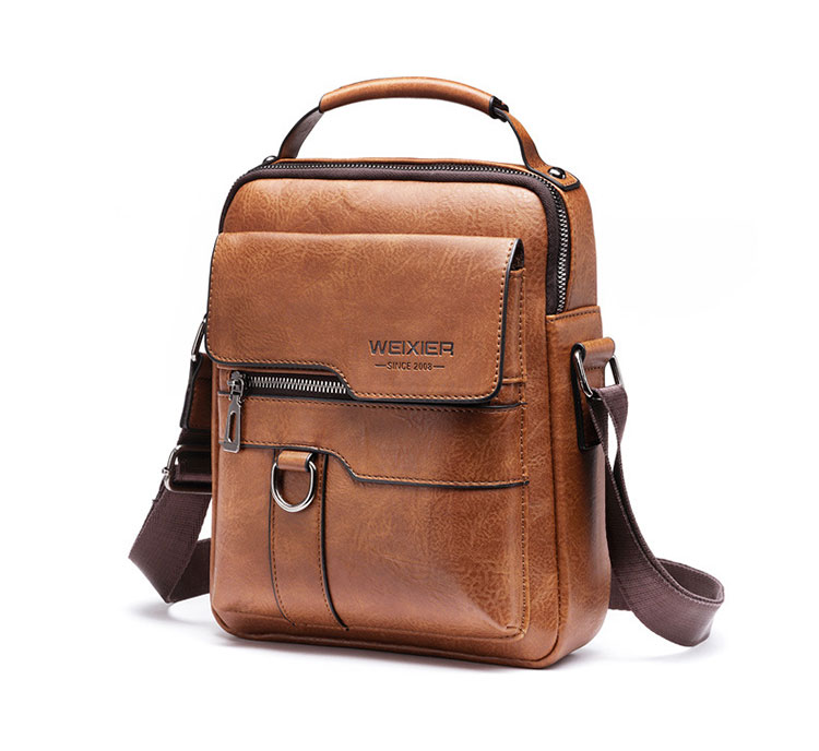 Whatnaショルダーバッグ メンズ 2way 斜め掛け 手提げ 厚手 皮革 レザー ipadmini収納可 縦型 小さめ メッセンジャーバッグ 通学 通勤バッグ 軽量 実用 自転車かばん プレゼント男性 黒 ブラウン（8642）-3