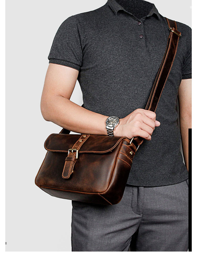 Whatna 天然牛革 ショルダーバッグ メンズ メッセンジャーバッグ小さめ ビジネスバッグ 横型 本革 通勤 通学 斜めがけバッグ オシャレ な シンプル な 軽量 実用 自転車 かばん男性用 ブラウン(1062)-9