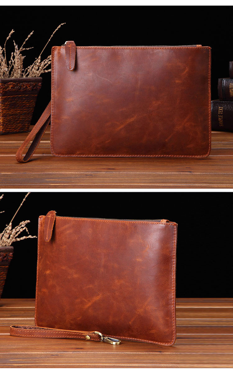 Whatna 天 然 牛革 セカンドバッグ メンズ クラッチ バッグ ファイルバッグ 封筒袋 ipad10.5収納 本革 結婚式 披露宴 バッグ カジュアルフォーマル ビジネス 冠婚葬祭 バッグ 男性用 紳士用 ブラウン A009-2