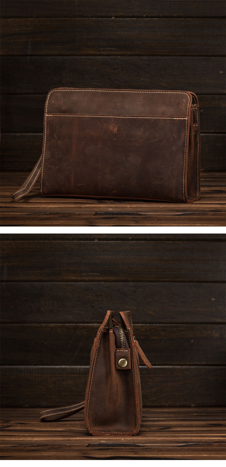 Whatna 天然 牛革 セカンドバッグ メンズ バッグ クラッチ バッグ 小さい 3室仕切 厚手 本 革 レザー 結婚式 バッグ フォーマル ビジネス 冠婚葬祭 バッグ 男性用 紳士用 ブラウン（3302）-1