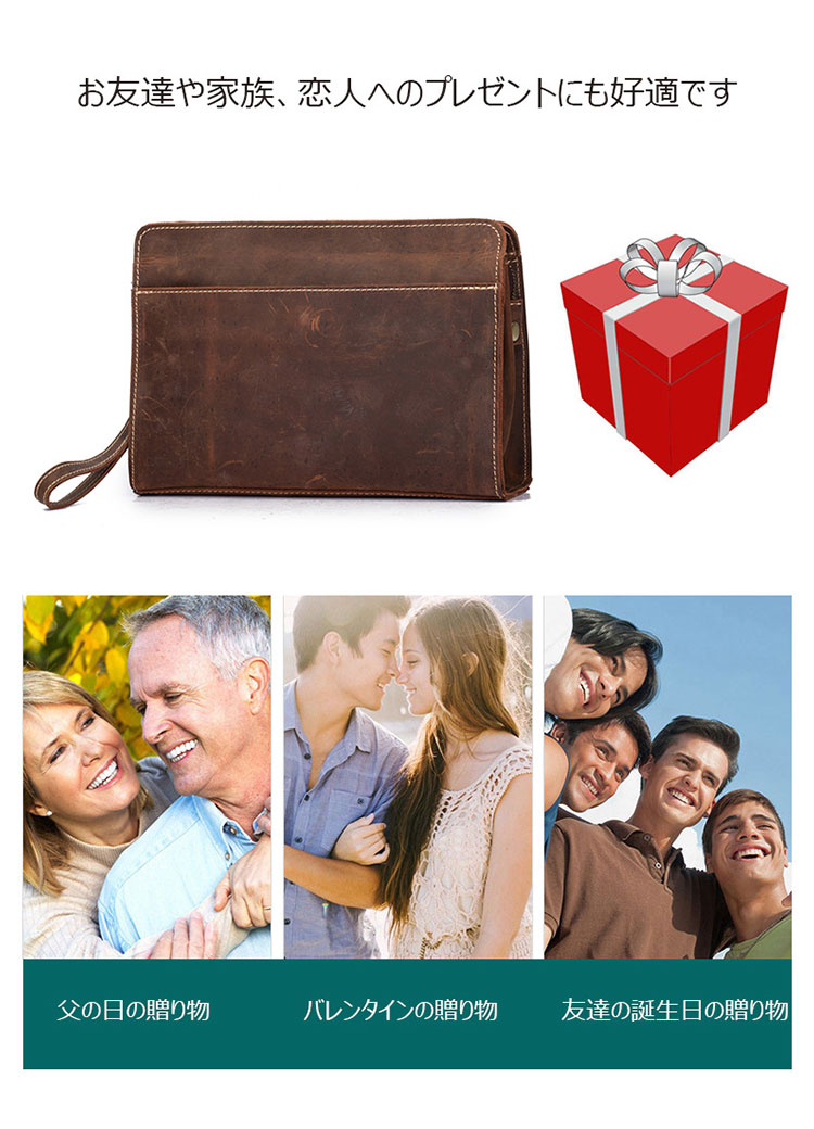 Whatna 天然 牛革 セカンドバッグ メンズ バッグ クラッチ バッグ 小さい 3室仕切 厚手 本 革 レザー 結婚式 バッグ フォーマル ビジネス 冠婚葬祭 バッグ 男性用 紳士用 ブラウン（3302）-7